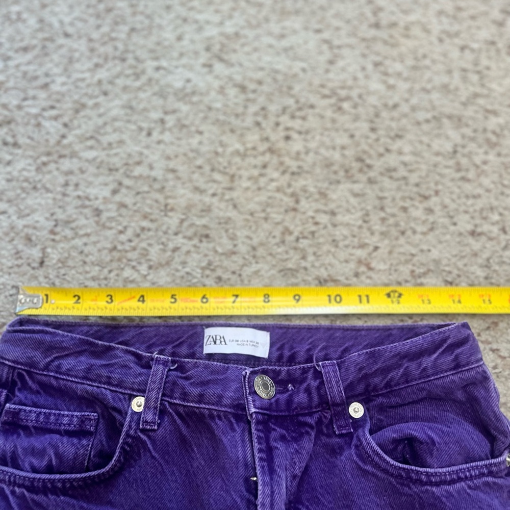 Zara Women size 6 Purple High Rise Straight Leg Jeans Raw Hem and Pockets - Picture 8 of 11